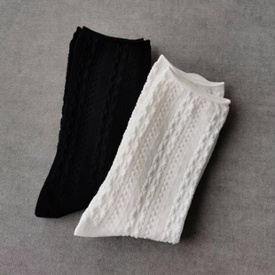 夏季 女无骨棉中筒袜提花卷边松口透气JK学生白色洛丽塔堆堆袜 薄款