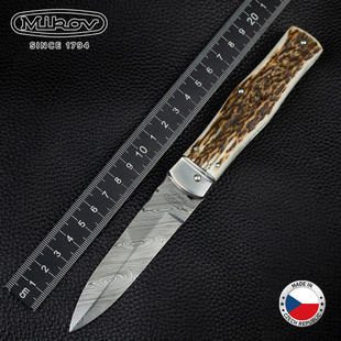 捷克进口Mikov麦克罗大马士革钢黑手党鹿角折叠刀高硬度锋利便携