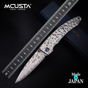 日本进口Mcusta传世家徽114D户外大马士革钢防卫便携多功能折叠刀