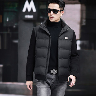 2024冬新款白鸭绒男士羽绒服立领针织拼接袖子可拆卸款保暖外套a