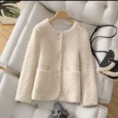 海宁100%羊毛一体外套圆领百搭小香风时尚 2576 女款