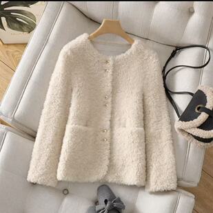 海宁100%羊毛一体外套圆领百搭小香风时尚女款2576