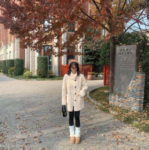 海宁100纯羊毛一体时尚洋气减龄小立领纽扣中长款外套女冬2570