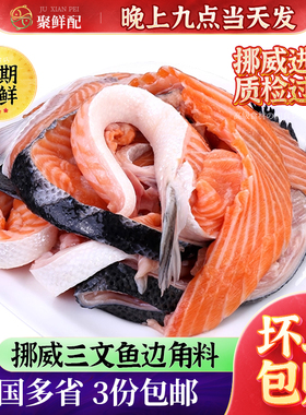 挪威三文鱼边角料1kg 三文鱼皮鱼骨鱼鳍鱼碎肉 宠物鱼肉松干零食