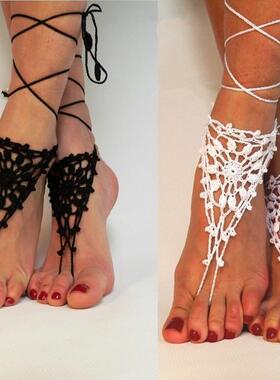 海滩光脚Anklet Barefoot Sandles欧美沙滩派对婚礼装饰针织脚链.