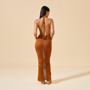 泳衣外搭沙滩长裙性感镂空露背针织沙滩比基尼罩衫 欧美夏季 新款