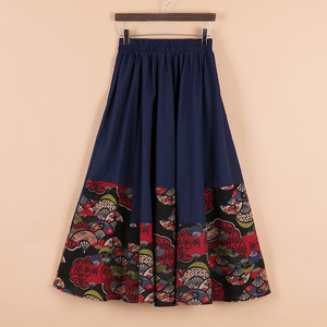 春夏季女半身裙民族风棉麻拼接裙广场舞节目演出度假旅游大摆长裙