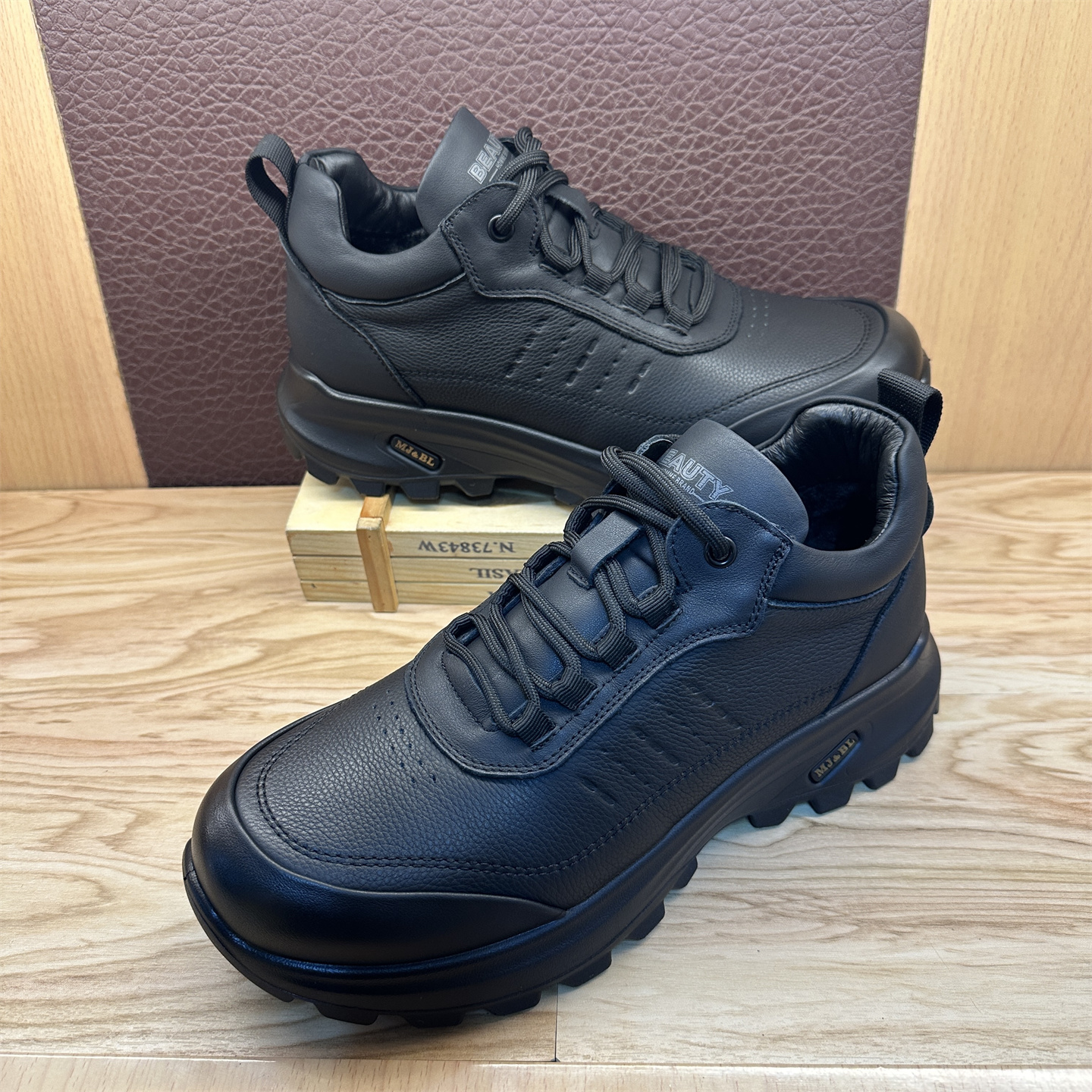 外贸头层牛皮厚底加绒保暖棉鞋