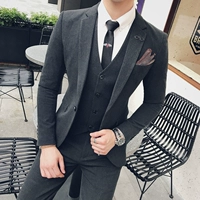 Bộ đồ vest nam ba mảnh kinh doanh phù hợp với bộ đồ phù hợp với bộ đồ Hàn Quốc phù rể Slim chú rể váy cưới thủy triều - Suit phù hợp quần dài nam