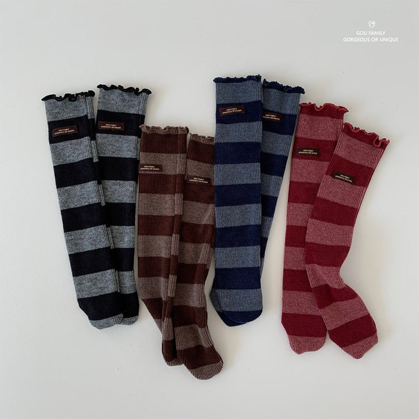 现货GOU韩国儿童条纹长筒堆堆袜
