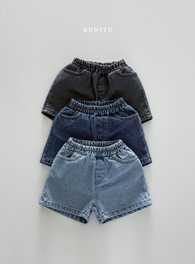 Bonito韩国童装儿童短裤25夏季休闲男童女童时髦口袋牛仔短裤热裤
