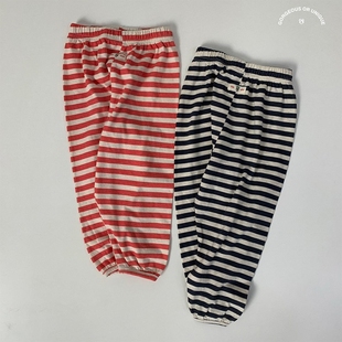 男女童百搭条纹运动休闲裤 GOU韩国童装 新薄款 儿童防蚊长裤 25夏季