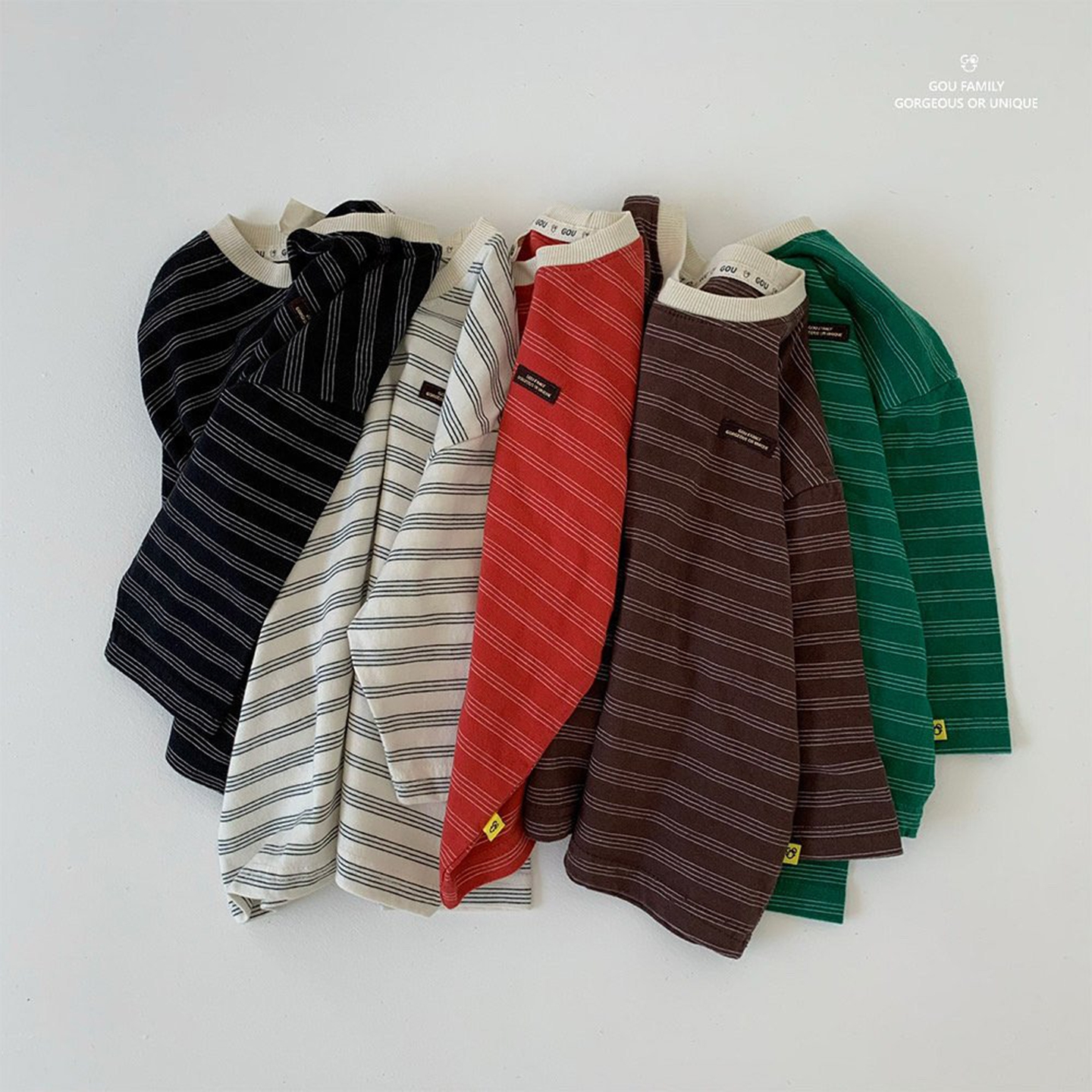 现货GOU韩国儿童纯棉条纹长袖T恤
