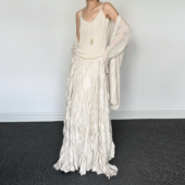 百褶半身裙吊带背心套装 尢系UXI 复古小众镂空针织设计开衫 杏色