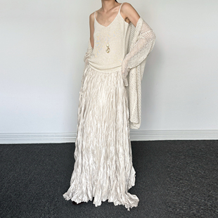 百褶半身裙吊带背心套装 镂空针织设计开衫 staycation风 尢系UXI