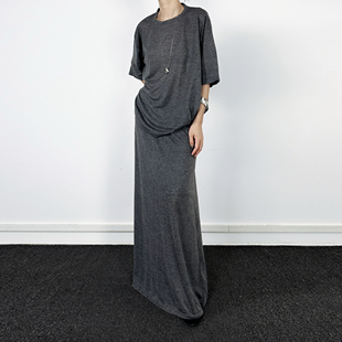 松紧腰半身裙套装 尢系UXI T恤 简约风百搭纯色短袖 2025早秋气质款