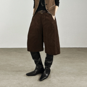 尢系UXI 中裤 2025秋冬复古古拙感灯芯绒磨毛短裤 休闲宽松七分裤