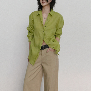 女 衬衫 尢系UXI 苎麻极简知识分子百搭防晒宽松显瘦翻领长袖