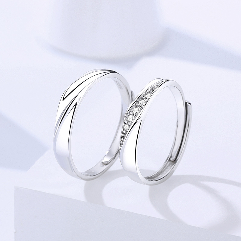 S999纯银情侣戒指莫比乌斯镶钻足银指环设计感小众对戒情人节礼物