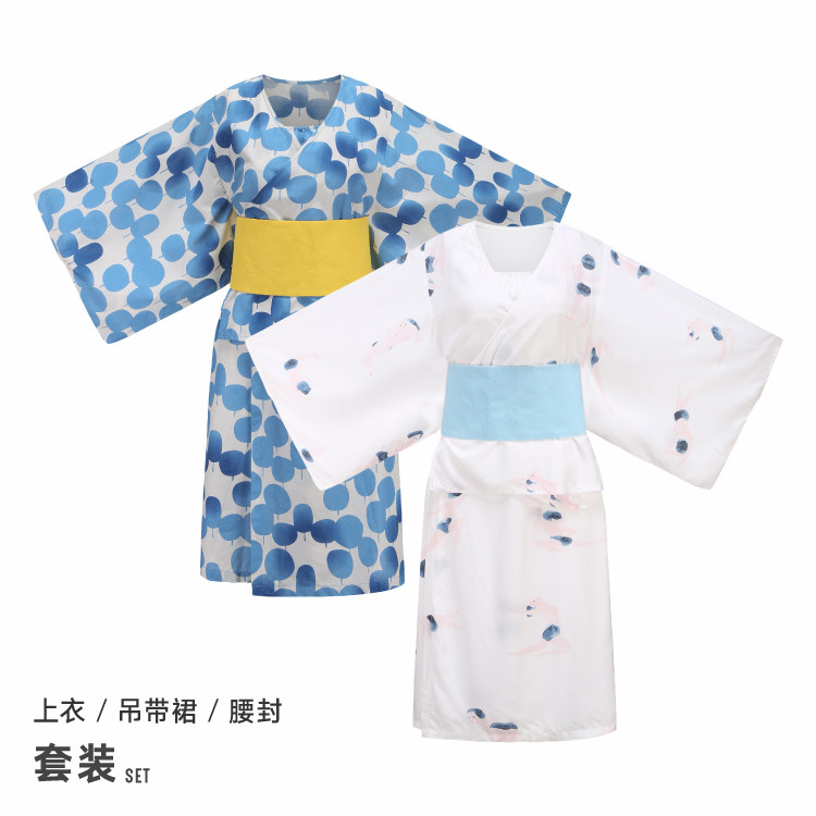 CASTLE GARDEN可外穿和服袖浴衣家居服吊带+上衣分体套装 小浮草