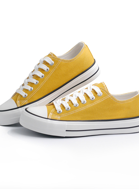 新款时尚大码女帆布鞋姜黄色欧美低帮潮流鞋百搭巨好看板鞋学生鞋