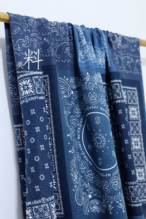 推荐人气送外国朋友中国风蓝花格子diy拼床品亚麻粗布料棉麻面料