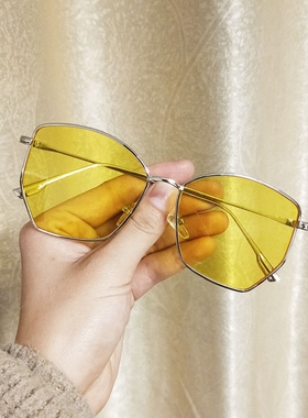 不规则太阳镜韩版潮原宿风网红眼镜女2025新款透明黄色大脸墨镜男
