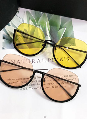 大脸墨镜女2024新款茶色大框显瘦圆形下半框透明黄色冬天冬季墨镜