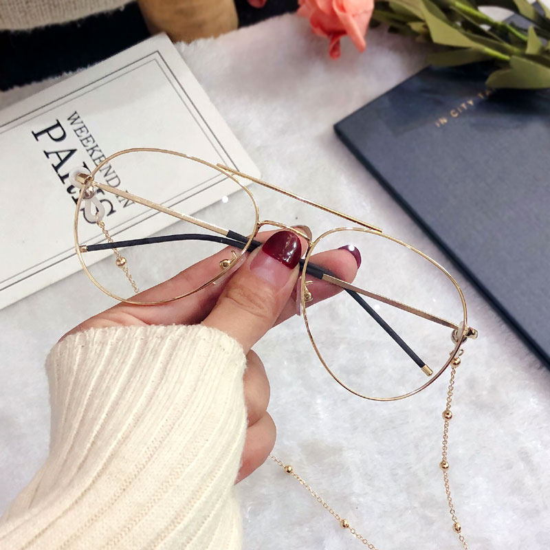 超轻金丝边眼镜女带链条男潮款个性镜框痞帅近视飞行员双梁眼镜框