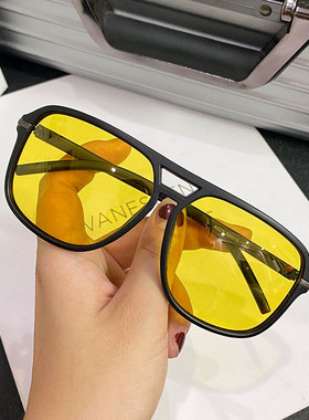 韩版个性双梁复古大脸墨镜开车驾驶偏光太阳镜透明黄色男士夜视镜