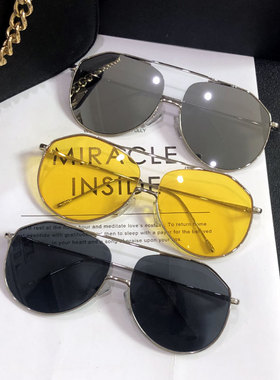 黄色墨镜男ins超火圆脸个性飞行员式潮复古大框大脸显瘦网红街拍