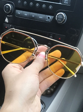 夏季透明黄色眼镜复古黄太阳眼镜女韩版潮复古原宿风ulzzang大脸