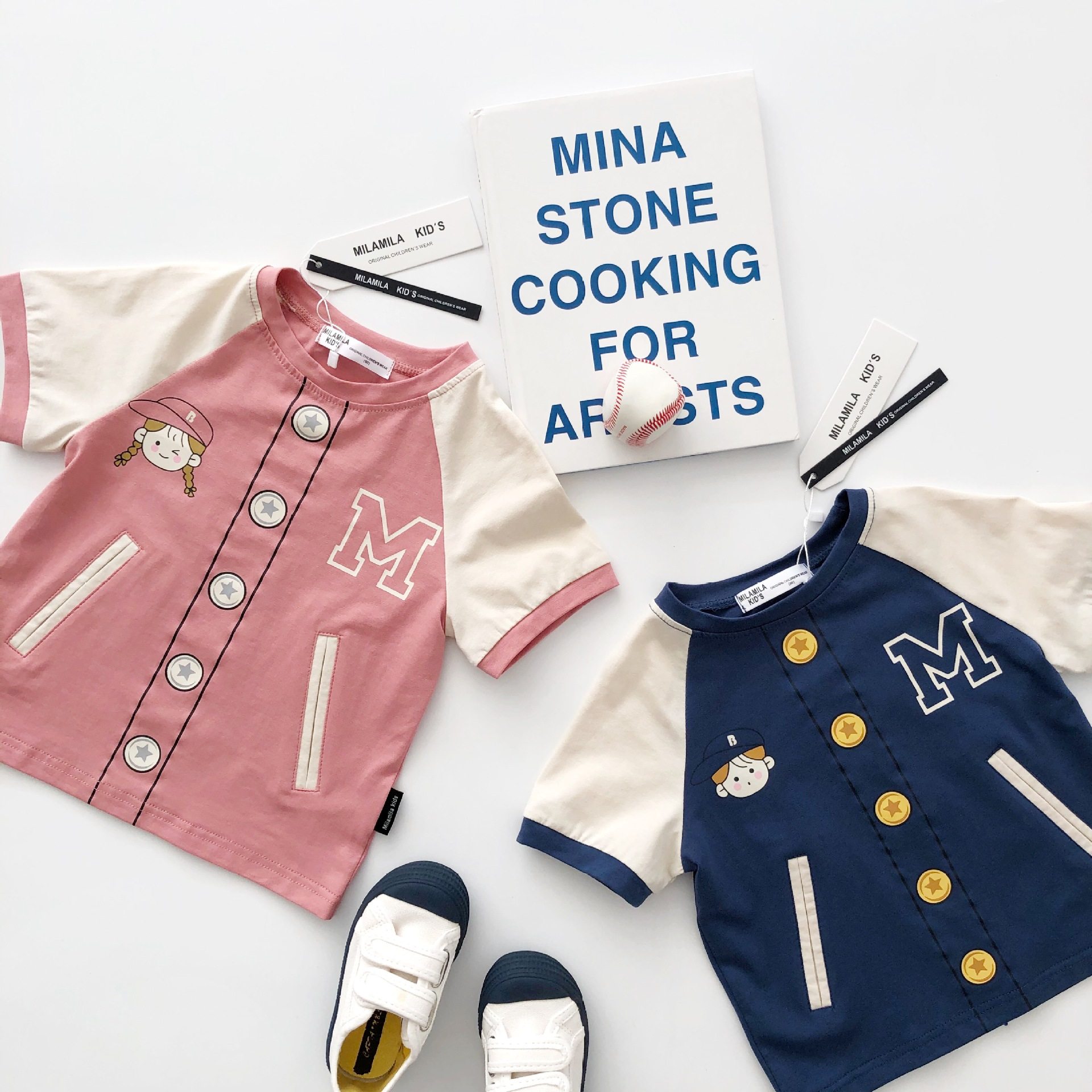 天使家 夏新款 男女童假棒球服纯棉短袖圆领T恤