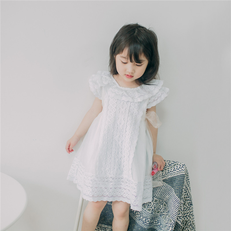天使家 夏装新款女宝宝中小童装纯棉女童连衣裙背后蝴蝶结淑女风