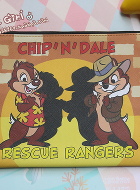 日单D家。花栗鼠 奇奇蒂蒂 十字纹PU扁平收纳包/信封包