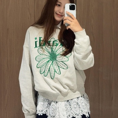 小雏菊重工刺绣休闲2025款卫衣男女同款重磅百搭灰色宽松无帽上衣