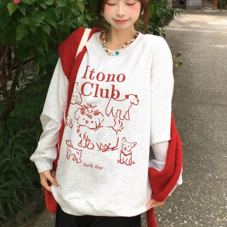 【现货】美式字母印花花灰休闲卫衣女2025秋季新款宽松慵懒风上衣