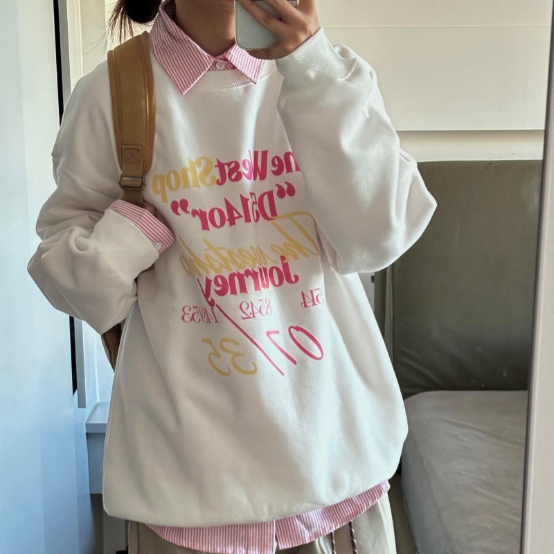 【现货】白色字母印花无帽卫衣女2025秋冬季新款纯棉宽松美式上衣