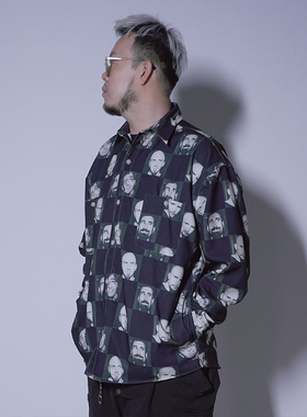 SSTD2024秋冬人像棋盘格工装满印廓形四袋印花衬衫外套夹克男装