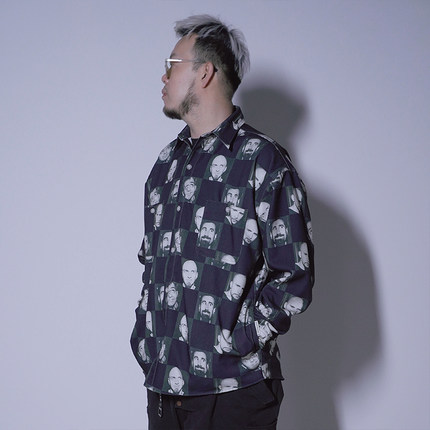 SSTD2024秋冬人像棋盘格工装满印廓形四袋印花衬衫外套夹克男装