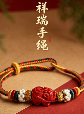 保真高含量朱砂国风手绳貔貅回纹莲花六字箴言手链男女通用款礼物