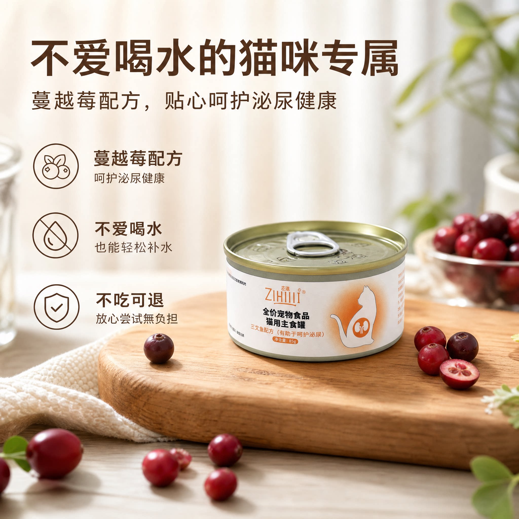 芝选猫主食罐头蔓越莓泌尿呵护三文鱼补水全价无谷85g成猫幼猫图片