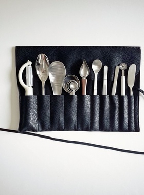 创意厨师西餐摆盘镊子套装酱汁笔量勺勺工具便携收纳包摆盘不锈钢