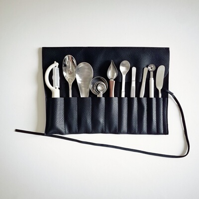 创意厨师西餐摆盘镊子套装酱汁笔量勺勺工具便携收纳包摆盘不锈钢