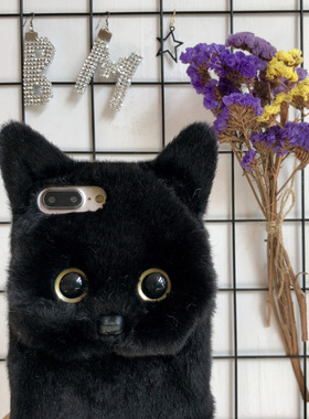 布萌▲黑猫适用于苹果15手机壳iphone15Pro Max可爱毛绒猫咪15ultra全包14promax手机保护套13原创手工壳