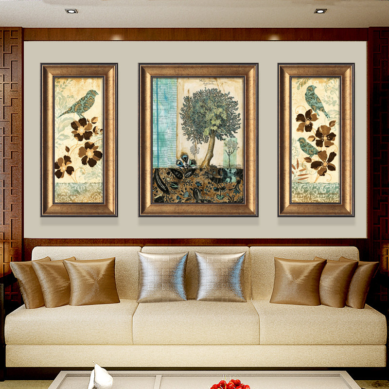 客厅装饰画现代简欧有框画欧式三联挂画古典沙发墙画壁画花开盛世