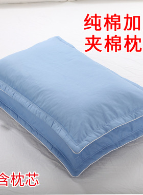 纯棉纯色枕套一对大人加厚夹棉拉链枕头套蓝色舒适枕芯套48*74CM