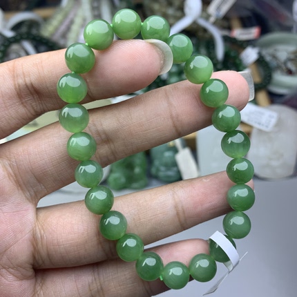 碧玉手串和田玉碧玉精品粉绿猫眼手串8mm手串
