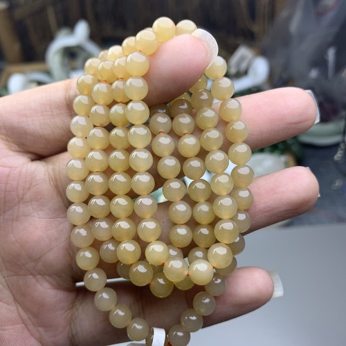 和田玉糖珠链和田玉黄金糖长串多圈细润糖链子6mm
