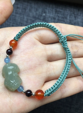 天然和田玉通孔貔貅手链手工编织送证书送妈妈礼物